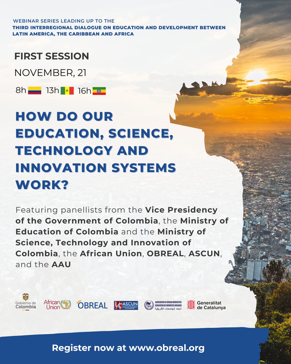 💥 Join us in the first session of our new Webinar Series on Strategic Cooperation between Colombia, Latin America, the Caribbean and Africa in Education and Development!