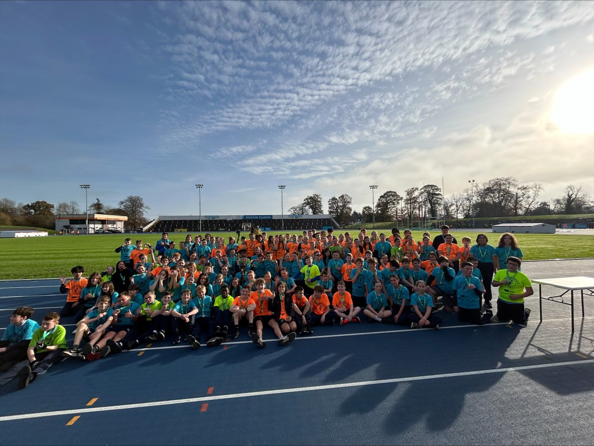 ScoilChronain's tweet photo. Warm Congratulations to our all our 6th Class students who participated in the @MarathonkidsIre Event at Morton Stadium @irishathletics yesterday after weeks of dedicated training and commitment!🏅🏃‍♂️🏃‍♀️ Many thanks to our 6th Class teachers for supporting the programme🙌😊 https://t.co/O3SaLkueVa