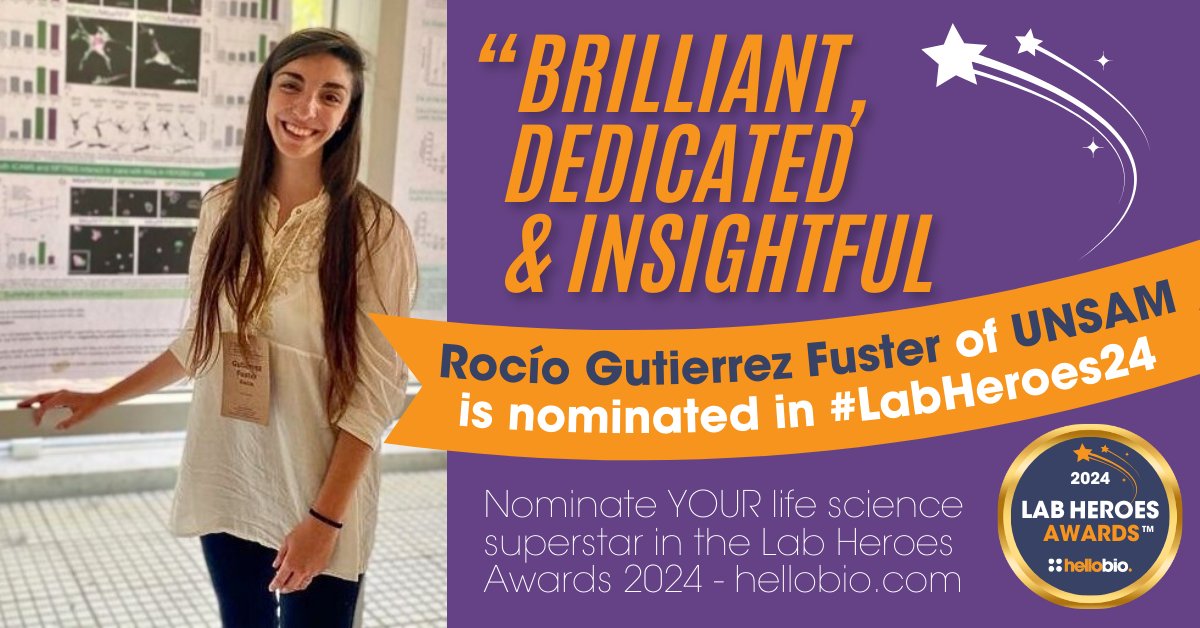 Hello Bio (@hello_bio) on Twitter photo Congratulations to <a href="/RocioGFuster/">Rocío Gutiérrez Fuster</a> of <a href="/IIBUNSAM/">IIB</a>, Argentina, who has been nominated by <a href="/K1000AS/">Camila Scorticati</a> in the #LabHeroes24 Awards! 🏆
Read Rocío's nomination and tell us about the life science superstars in YOUR lab: ow.ly/gf8n50U6fpe
#lifescientists #scienceawards #scienceheroes Congratulations to <a href="/RocioGFuster/">Rocío Gutiérrez Fuster</a> of <a href="/IIBUNSAM/">IIB</a>, Argentina, who has been nominated by <a href="/K1000AS/">Camila Scorticati</a> in the #LabHeroes24 Awards! 🏆
Read Rocío's nomination and tell us about the life science superstars in YOUR lab: ow.ly/gf8n50U6fpe
#lifescientists #scienceawards #scienceheroes