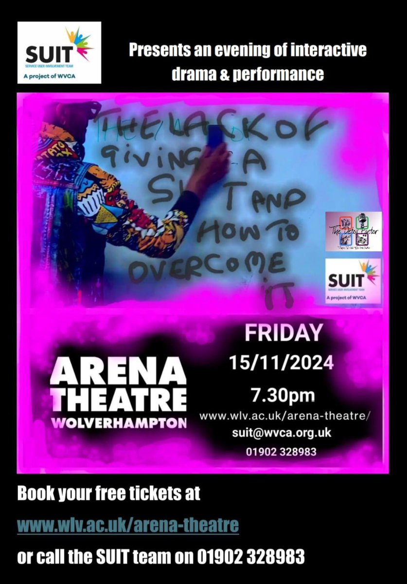 We've got a special evening tomorrow, as <a href="/SUITeam/">SUIT MBE</a> take over the Arena Theatre for an evening of interactive drama and performance 🤩

The event is free to attend, and we have limited tickets remaining! 👏

📅 Friday 15th November
🕢 7.30pm
🎟️ bit.ly/SUITArena
