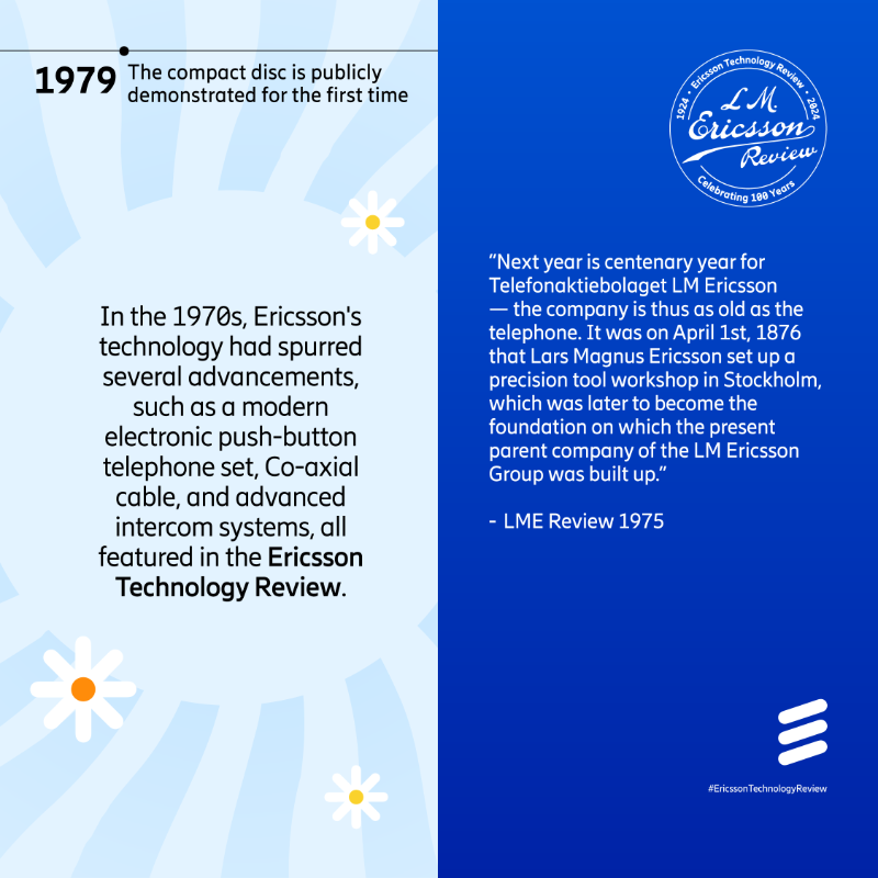 ericsson's tweet photo. Imagine reading the #EricssonTechnologyReview in the 1970s and seeing groundbreaking inventions such as the pushbutton telephone, advanced communication satellites, and the intercom system for the first time! See what else youβve missed... π