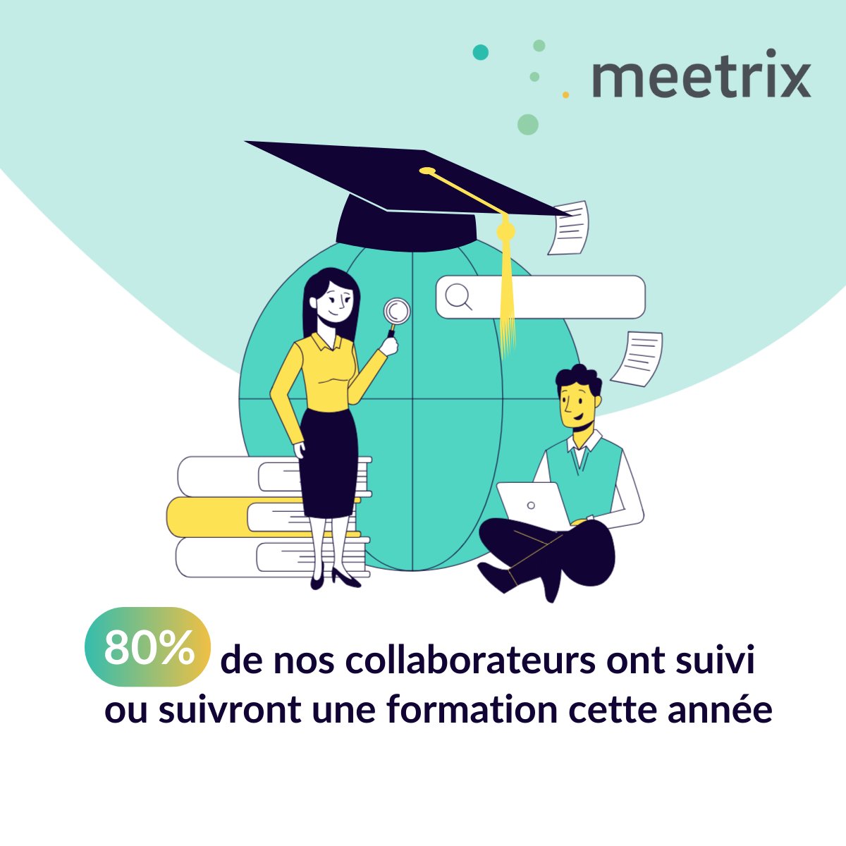 Chez Meetrix, la formation continue est au centre de nos priorités 🎓 Nos collaborateurs se forment chaque année dans des domaines variés comme la cybersécurité, la gestion de projet ou la RSE. Une culture de l’apprentissage pour rester à la pointe ! 🚀 #Formation #IT