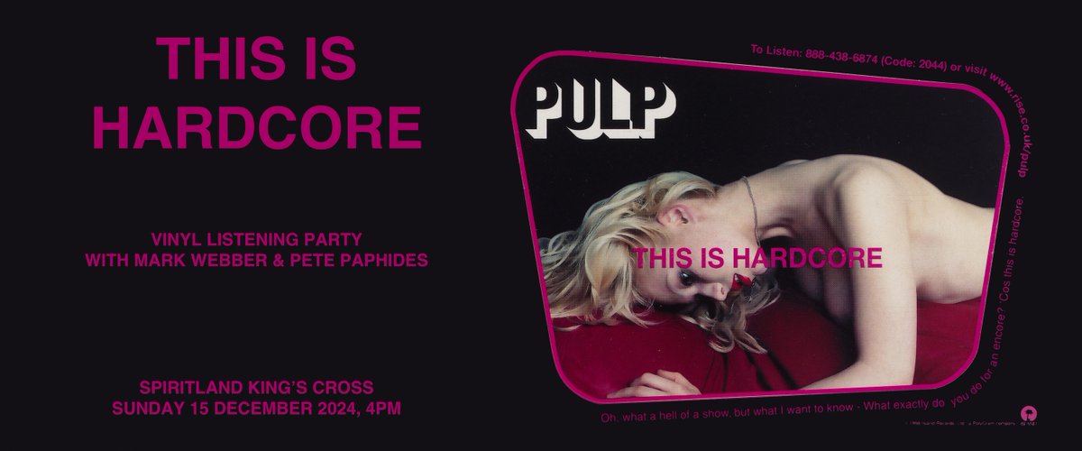 Join me &amp; <a href="/petepaphides/">Pete Paphides</a> to listen to &amp; discuss <a href="/welovepulp/">Pulp</a>'s This Is Hardcore LP at <a href="/spiritland/">Spiritland</a> on 15 Dec. We'll be giving away an original vinyl pressing &amp; more. Tickets &amp; info at eventbrite.com/e/pulps-this-i…