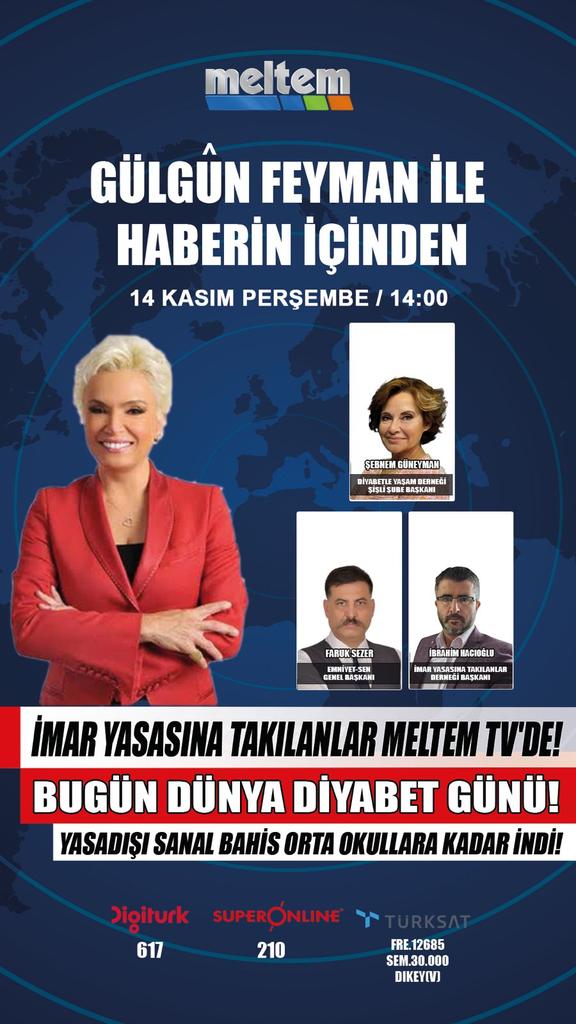 İmar Yasasına Takılanlar Derneği Genel Başkanı sayın İbrahim Hacıoğlu bugün saat 14'te Meltem TV'ye konuk oluyor.
Takipte olalım.