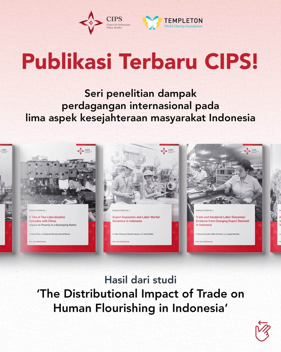 Telah rilis!

CIPS meluncurkan 3 dari 5 working paper terbaru yang mengeksplorasi dampak ekspansi ekspor terhadap pasar tenaga kerja di Indonesia.