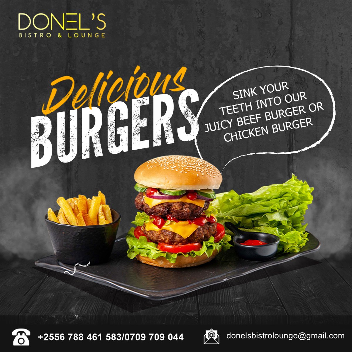 Sink your teeth into our juicy Beef Burger or Chicken Burger, topped with caramelized onions and fresh toppings. Or try our hearty Beef Steak Sandwich or Chicken Club Sandwich for a filling treat.
📞 Contact us: +256 788 461 583 | +256 709 709 044