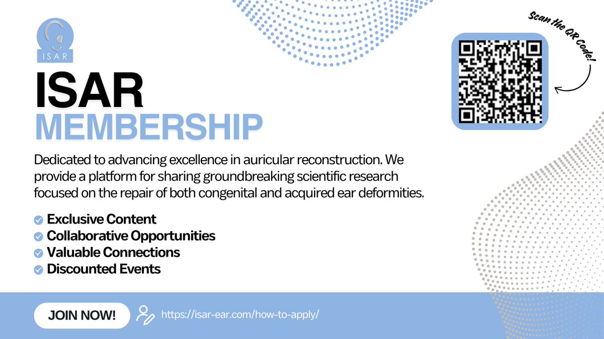 Dedicated to advancing excellence in auricular reconstruction, join ISAR today!

isar-ear.com/how-to-apply/