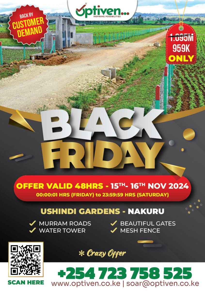 Pstjonny's tweet photo. For more details on our Black Friday deals, contact me directly at +254723758525. I am here to help you secure your dream property at unbeatable prices!

#OptivenBlackFriday
#BlackFridayDeals2024
#RealEstateSavings
#InvestWithOptiven
#PropertyDealsKenya
#BlackFridayPropertyDeals https://t.co/rnKkwB5QU0