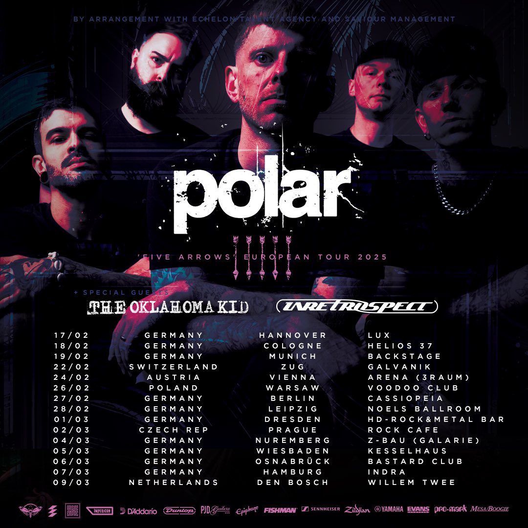 PolarUK's tweet photo. We are hyped to announce our FIVE ARROWS EU Tour in 2025, with support from our good friends @theoklahomakido and @InRetrospect_UK
🎫 https://t.co/TQimpxbnj3
#eutour #fivearrows #polaruk #theoklahomakid #inretrospect #arisingempire #echelon #saviourmanagemnet https://t.co/x9sU6uA506
