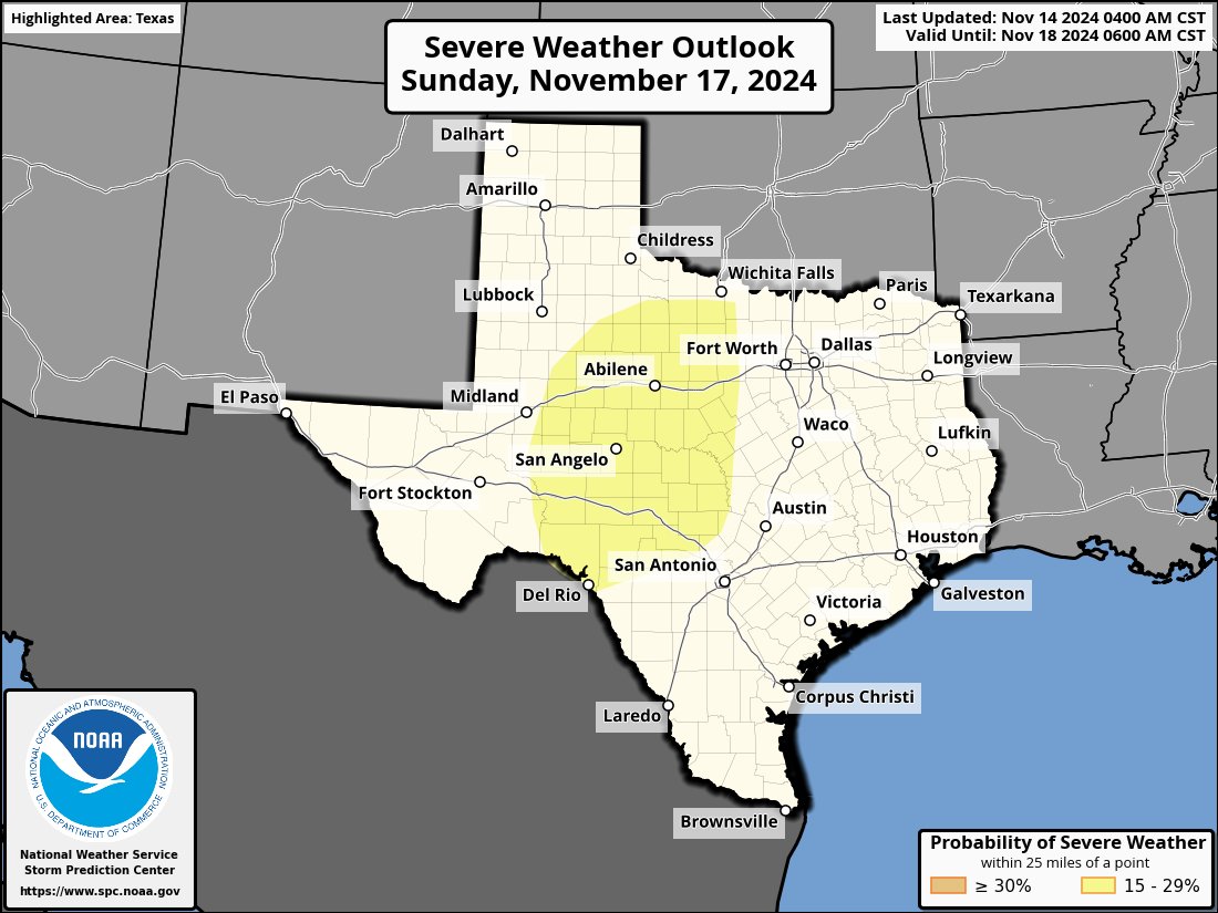 BryceShelton01's tweet photo. SPC has added a day 4 and 5 severe weather risk for portions of central Texas, this would be late Sunday into Monday. A messy storm mode/QLCS looks the most likely, as better moisture return from the Gulf seems apparent since #ptc19 may run aground in Central America/Mexico. https://t.co/GUHb50uA9C