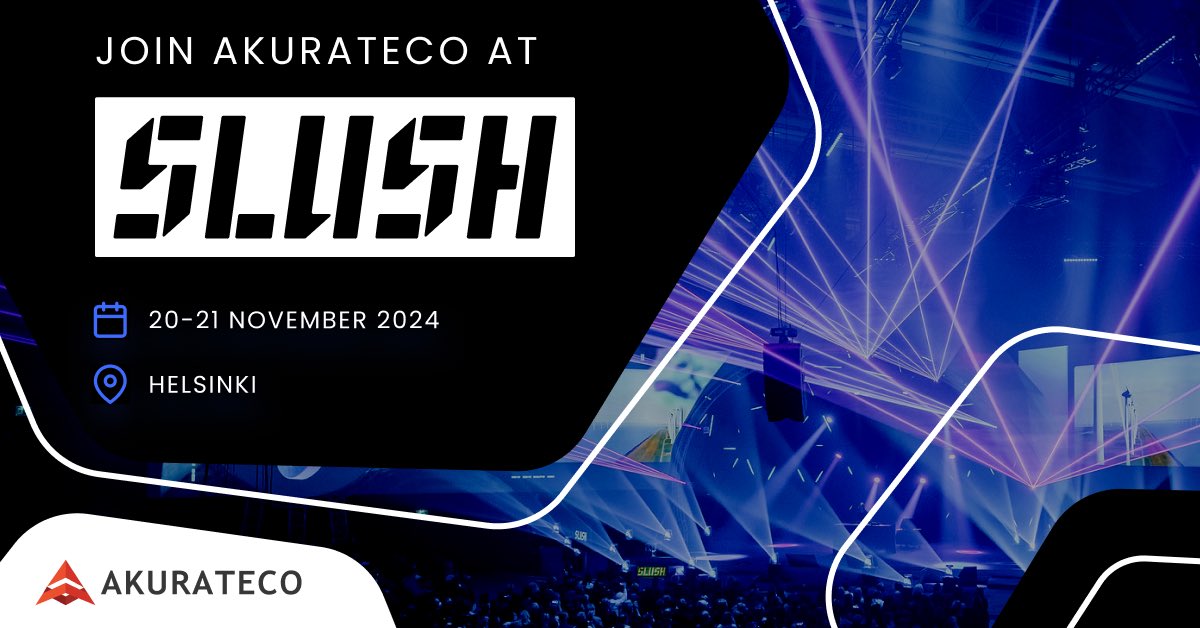 Get ready for #Slush2024 in Helsinki! We invite you to join #Akurateco at the event scheduled for November 20-21. 

Whether you're attending the conference or following along from anywhere in the world, you’re welcome to discover our groundbreaking white-label payment solutions.