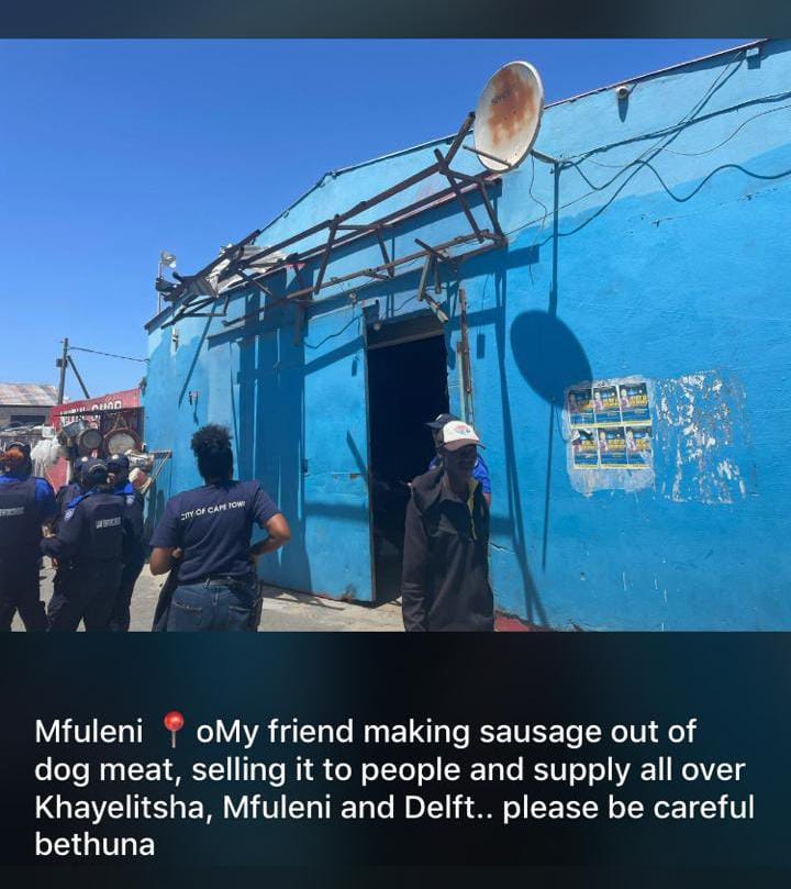 MDNnewss's tweet photo. Somalian Spaza Shop owners in Mfuleni, Cape Town, have been arrested by Metro Police after reportedly using dog food in the production of sausages intended for sale to the public. https://t.co/oPDtbV25ys
