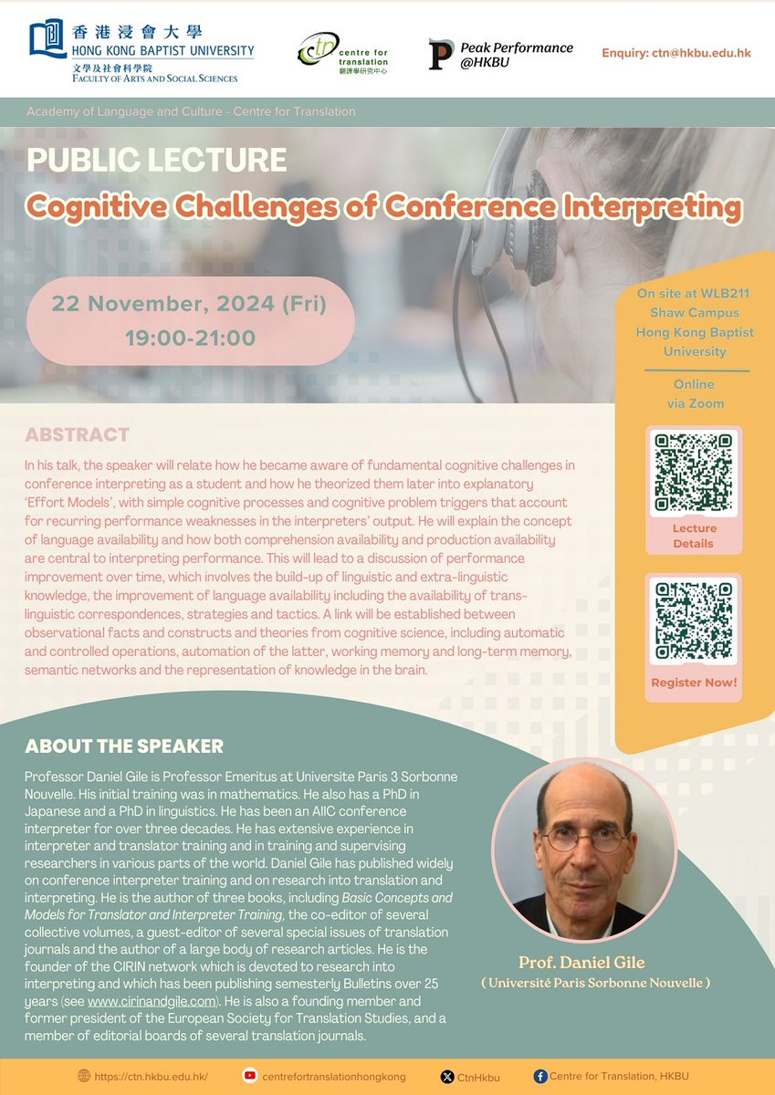 Maha El-Metwally مها المتولي (@mahaelmetwally) on Twitter photo A lecture not to be missed by the great Daniel Gile, organised by the Centre for Translation at the Hong Kong Baptist University <a href="/hkbaptistu/">Hong Kong Baptist University</a>.
📌 To register: shorturl.at/8dxNM
#CPD #1nt A lecture not to be missed by the great Daniel Gile, organised by the Centre for Translation at the Hong Kong Baptist University <a href="/hkbaptistu/">Hong Kong Baptist University</a>.
📌 To register: shorturl.at/8dxNM
#CPD #1nt