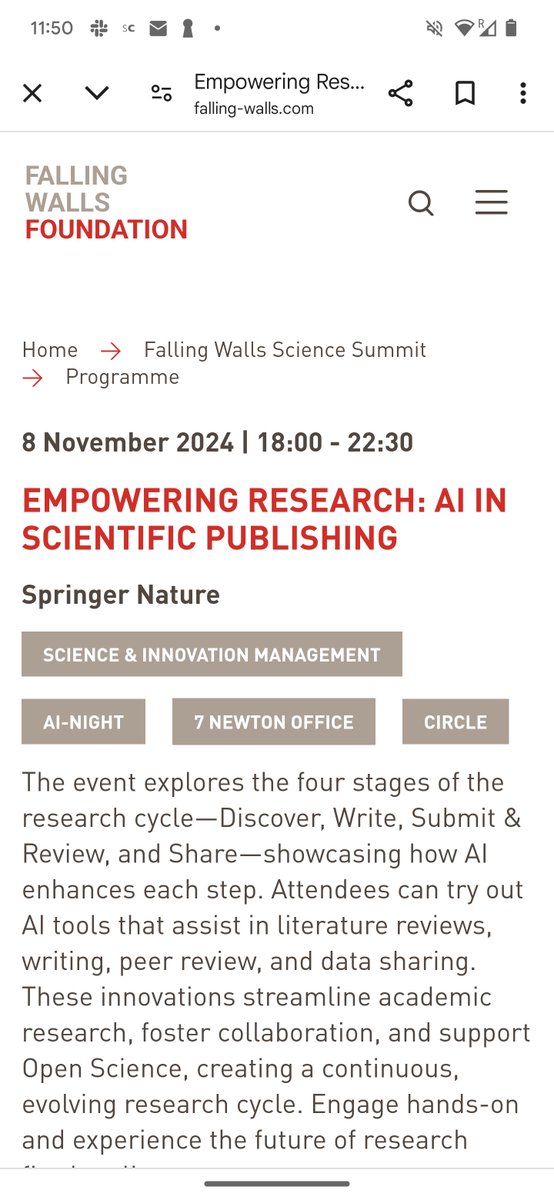 myrmoteras's tweet photo. #fallingwalls My experience at the @Falling_Walls #scienceSummit2024 was rather #buildingWalls. For a scientist the cost of participation is beyond reach and the #AI tools @SpringerNature presented based solely on Nature journal content is really building walls. https://t.co/sl5aBC8ZKl