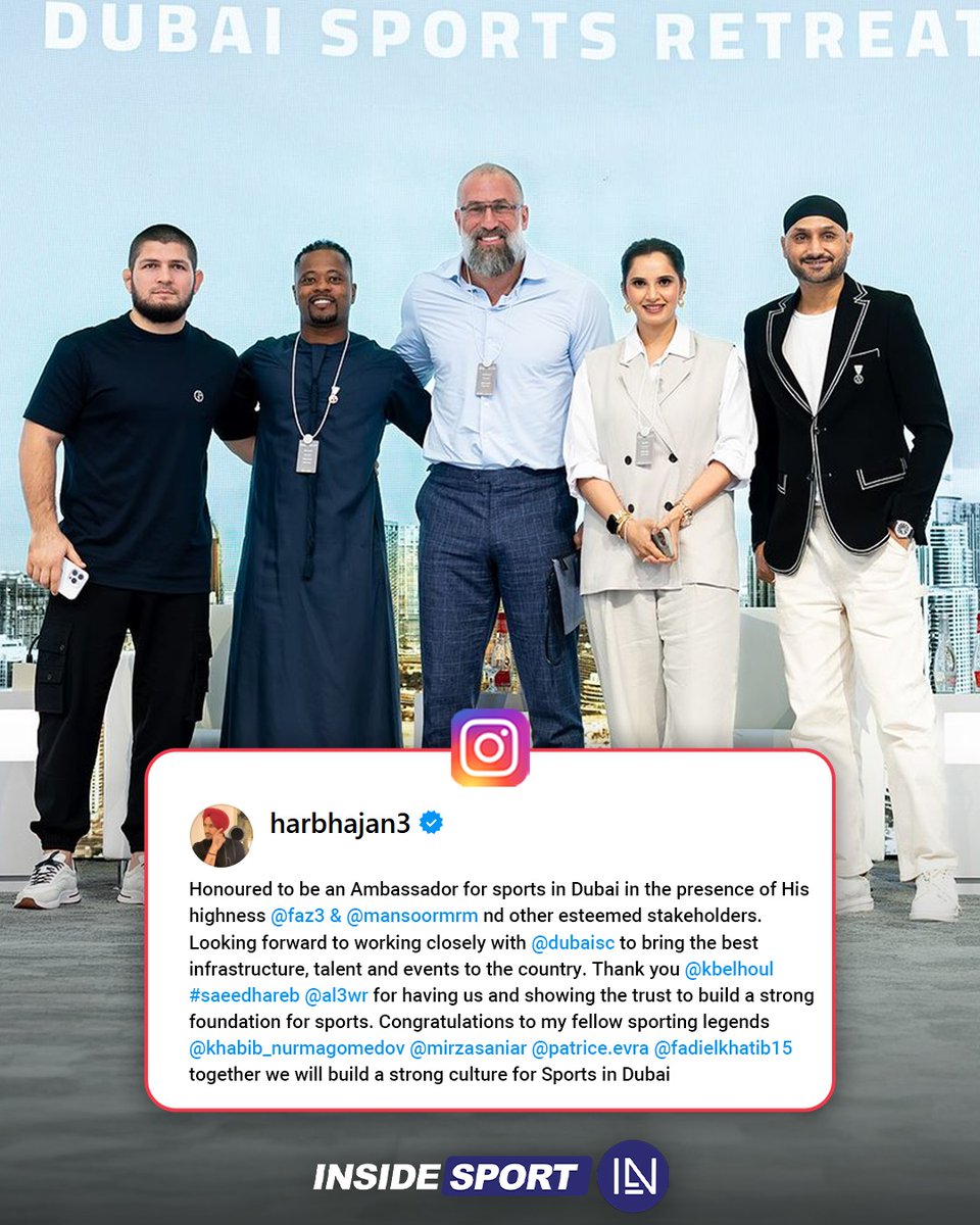 InsideSportIND's tweet photo. A legendary frame 🏏⚽🎾🥊
#HarbhajanSingh #SaniaMirza #PatriceEvra #KhabibNurmagomedov #DubaiSC #Insidesport #Indiansports #CricketTwitter https://t.co/ooDHqJxeGF