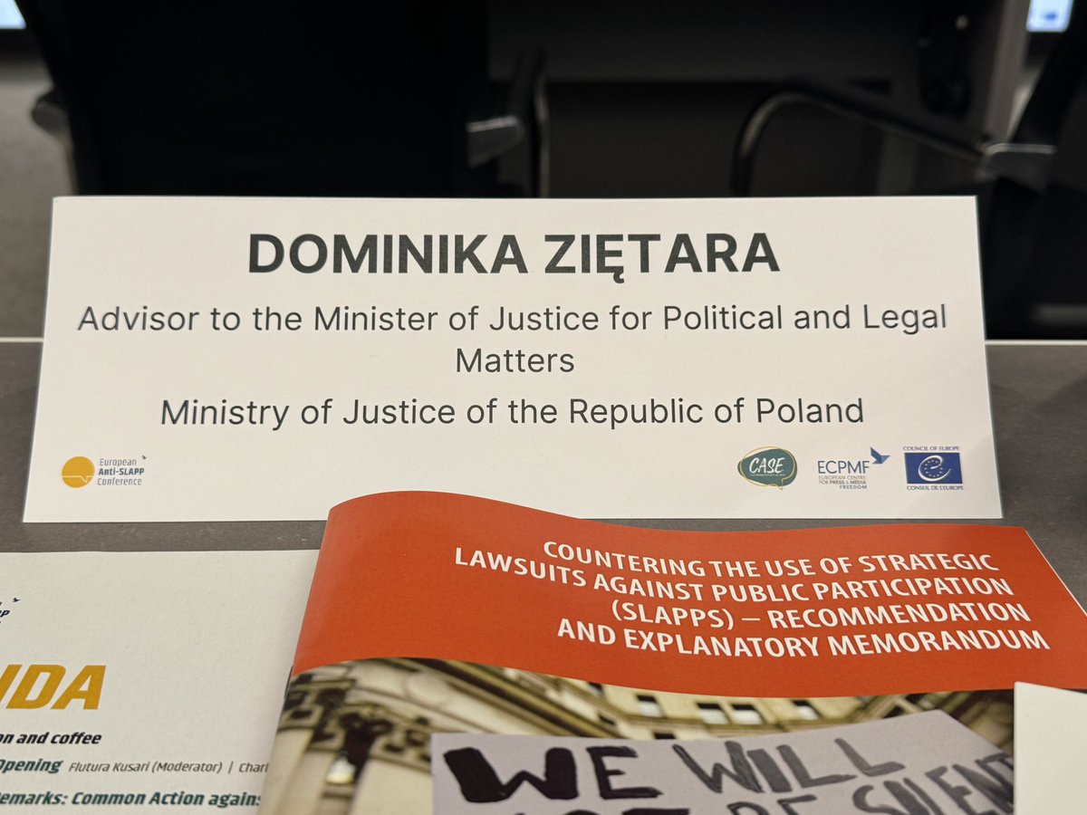 dominikazietara's tweet photo. Dziś w Strasburgu odbywa się organizowana przez @coe @CASECoalition i @ECPMF konferencja poświęcona wdrażaniu międzynarodowych regulacji dot. SLAPPów. Mam przyjemność reprezentować @MS_GOV_PL i opowiedzieć o krajowych postępach w tym zakresie.
#AntiSLAPPcon https://t.co/Zu4TuhaUJF