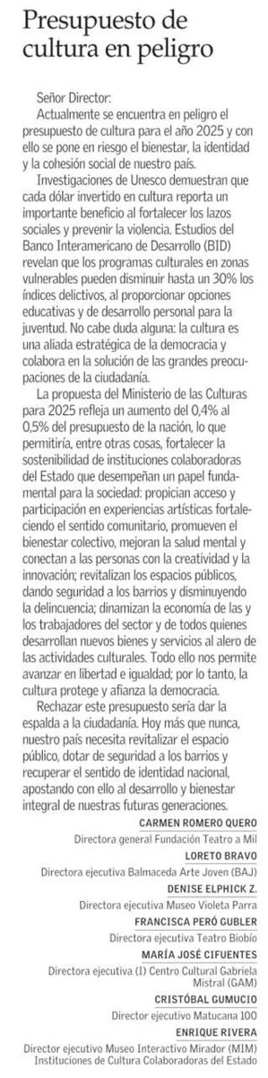 simonperezW's tweet photo. Importante para la cultura de nuestro país. Las instituciones culturales colaboradoras, apoyan el fortalecimiento del ecosistemas cultural en su totalidad y como parte de un conjunto de políticas públicas necesarias para la ciudadanía. https://t.co/FgUQrqPTRM