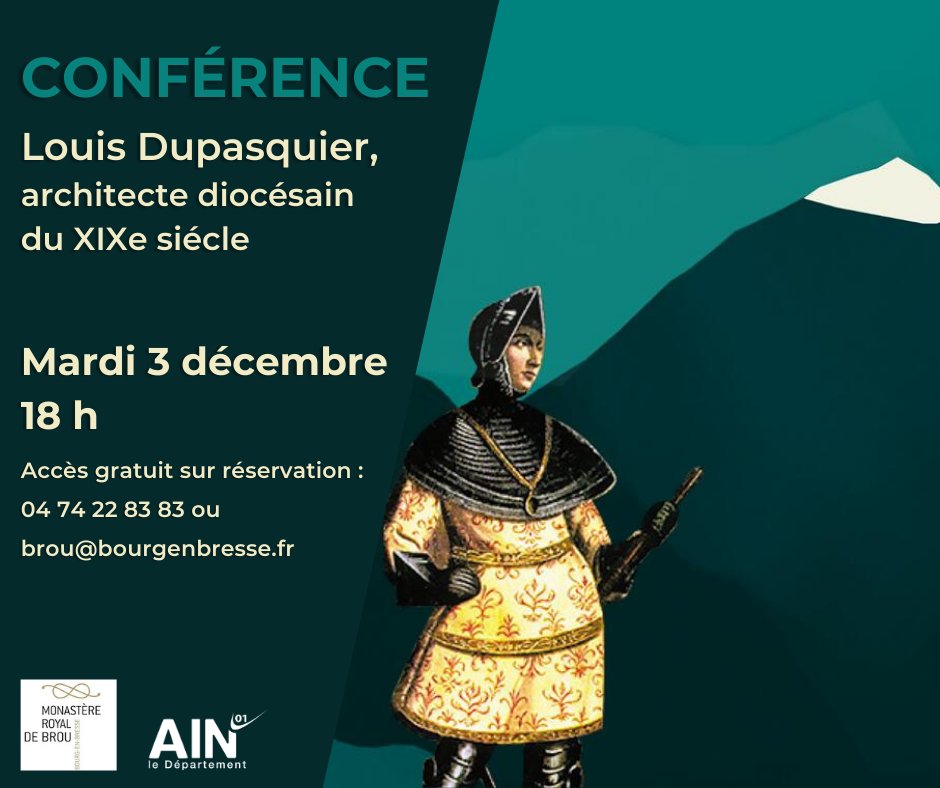 [Conférence🎙️]

📅Mardi 3 décembre 2024 à 18h

Nous aurons le plaisir d'accueillir Magali Briat-Philippe, qui nous parlera de l'architecte diocésain du 19ᵉ siècle, Louis Dupasquier. 

Plus de détails ➡️ monastere-de-brou.fr/agenda/2024/co…