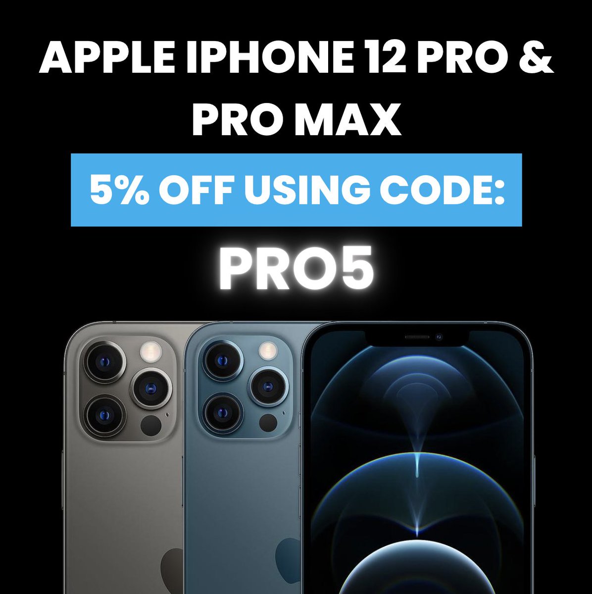 ✨ Get 5% OFF on iPhone 12 Pro &amp; Pro Max! ✨

Use code PRO5 to grab 5% off an Apple iPhone 12 Pro or Apple iPhone 12 Pro Max, available in multiple different colours, capacities and conditions! 💙

mobilereborn.co.uk

#SmallBusiness #code #iphone12pro #iphone12promax