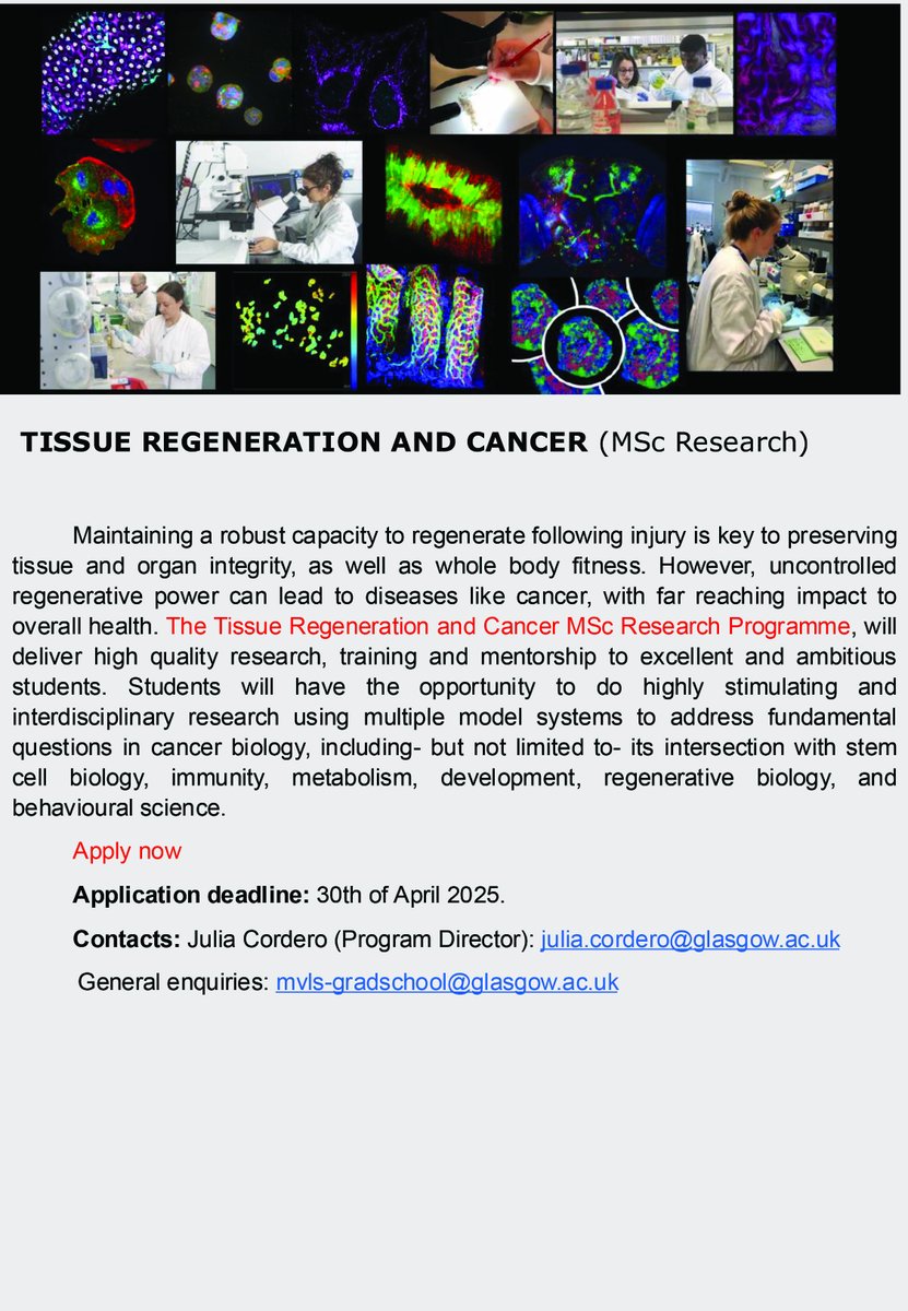 Interested in an outstanding pre-PhD research experience? Please apply to our upcoming Masters by Research Program gla.ac.uk/postgraduate/r…