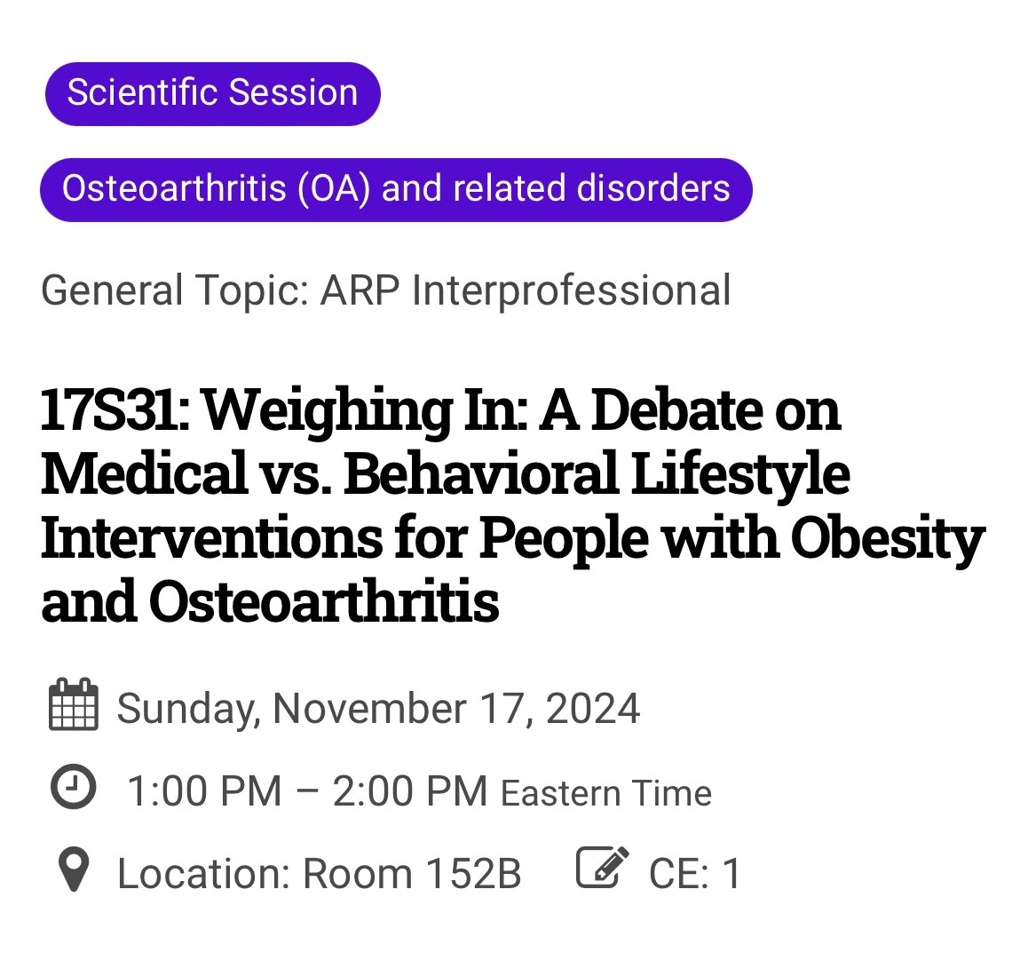 Don’t miss! GLP-RAs up for debate for weight loss and OA pain reduction at ACR Convergence Washington DC Sunday
<a href="/ACRheum/">American College of Rheumatology</a> #oa #osteoarthritis <a href="/OARSInews/">OARSI</a>