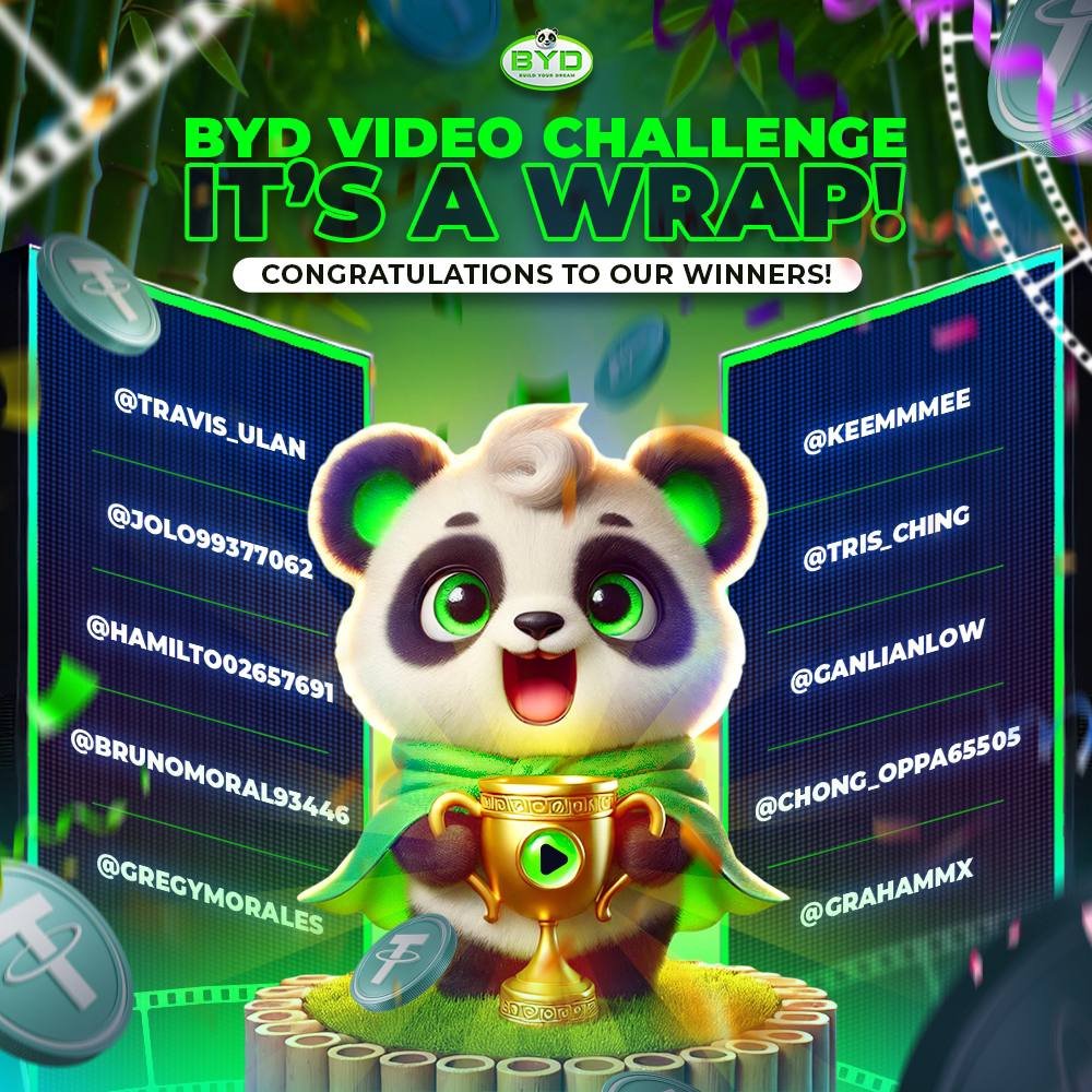 🎉🐼 It’s a wrap, BYD Fam! 🐼🎉

The BYD Video Challenge has officially come to a close, and we’re thrilled to announce the winners who brought the energy, creativity, and panda-power from Oct 9 - Nov 14! 📅🚀

🥳 Single Entry Winners:
@travis_ulan
@brunomoral93446
<a href="/gregymorales/">Greg Morales</a>