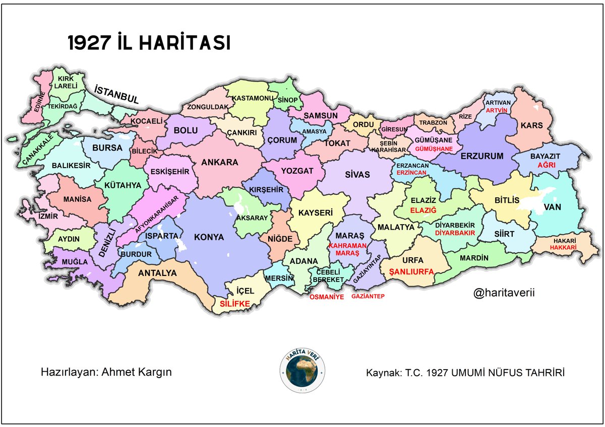 1927 tarihli Türkiye il haritası
T.C. 1927 Umumi Nüfus Tahriri