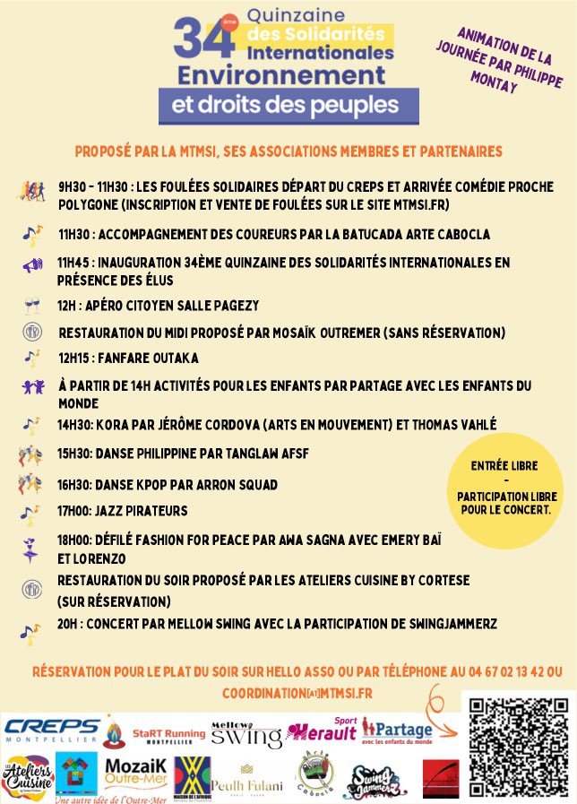 Ne manquez pas la Journée Cultures du Monde à #Montpellier, ce samedi 16 novembre! 

Merci à la <a href="/MTMSI_mpl/">MTMSI</a> pour l’organisation de cette belle journée qui se promet d’être  festive 🎉

#Festisol #FestivalDesSolidarités
