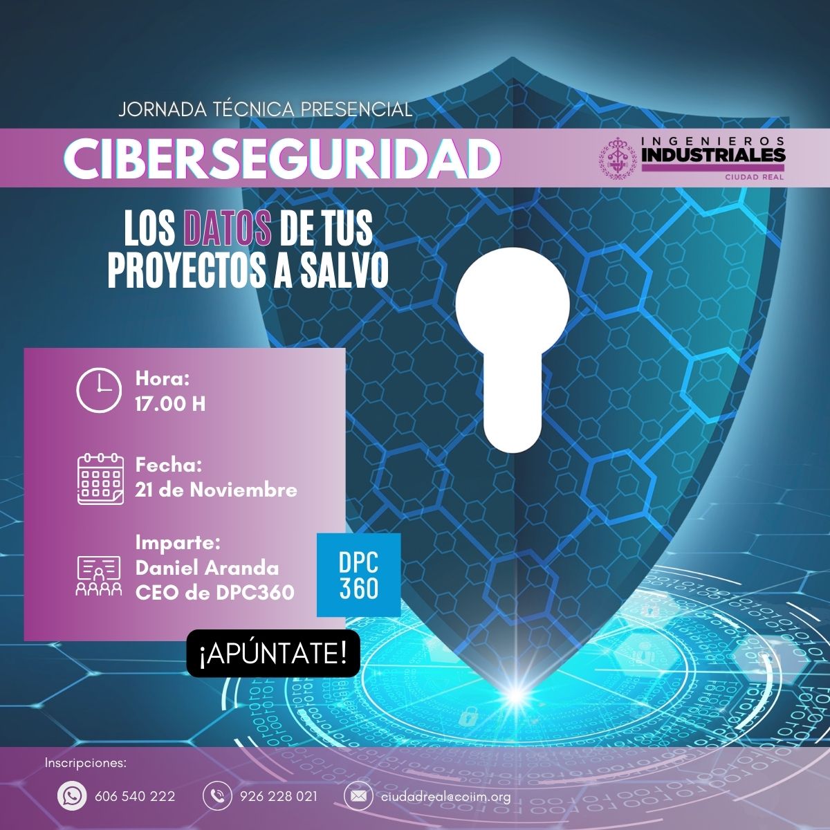 itecam_CT's tweet photo. ◾ @COIIMCREAL celebra una jornada técnica sobre ciberseguridad " Los datos de tus proyectos a salvo"el proximo 21 de noviembre a las 17:00h.
📍 C/ Conde de la Cañada, 1. Ciudad Real.
➡ Inscripciones y mas información en: 📞606 540 222 o 📩 ciudadreal@coim.org
¡No te lo pierdas! https://t.co/RAsh6Sz7LC