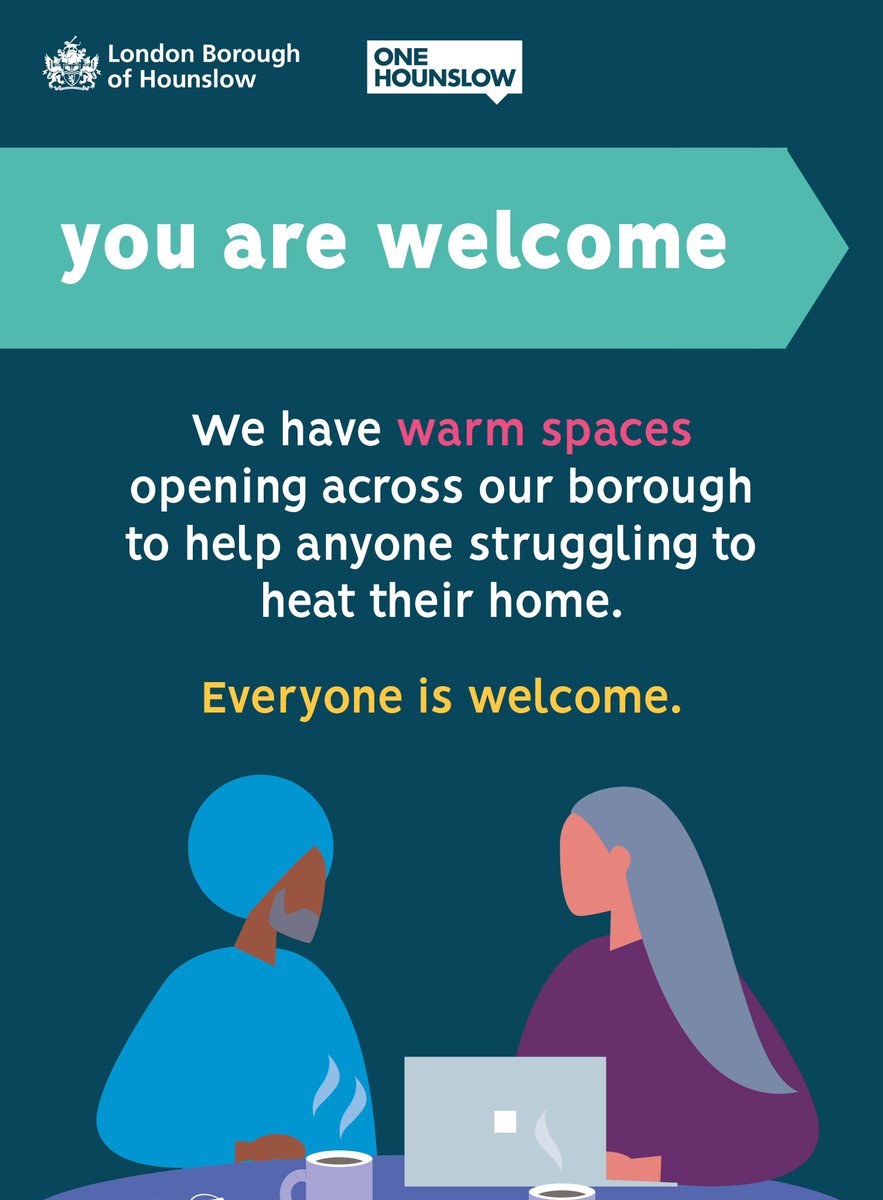 EvolveHounslow's tweet image. Warm Spaces give Hounslow’s residents places to keep warm & keep their bills down.
We are looking for community groups who can make their facilities available over the winter or run indoor events that people can attend.
Email: Leila.Akyel1@hounslow.gov.uk for more information