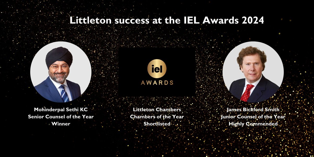 Littleton Chambers is very proud of <a href="/MoSethiKC/">Mohinderpal Sethi K.C.</a> who was awarded Senior Counsel of the Year for a second year in a row at the <a href="/IEL_reports/">International Employment Lawyer</a> Awards 2024.

James Bickford Smith was Highly Commended for Junior of the Year.

#IELAwards2024 #InternationalEmploymentLawyer #EmploymentLaw