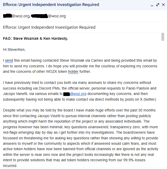 efforceaction's tweet photo. Email sent @stevewoz incase #Efforce board member Ken Hardesty doesn't pass this on to you as it appears that he is the person you directed me to contact and that he potentially runs https://t.co/0TUuGdQgZl which may explain why previous emails may not have reached you. https://t.co/IO5OHdCqI6