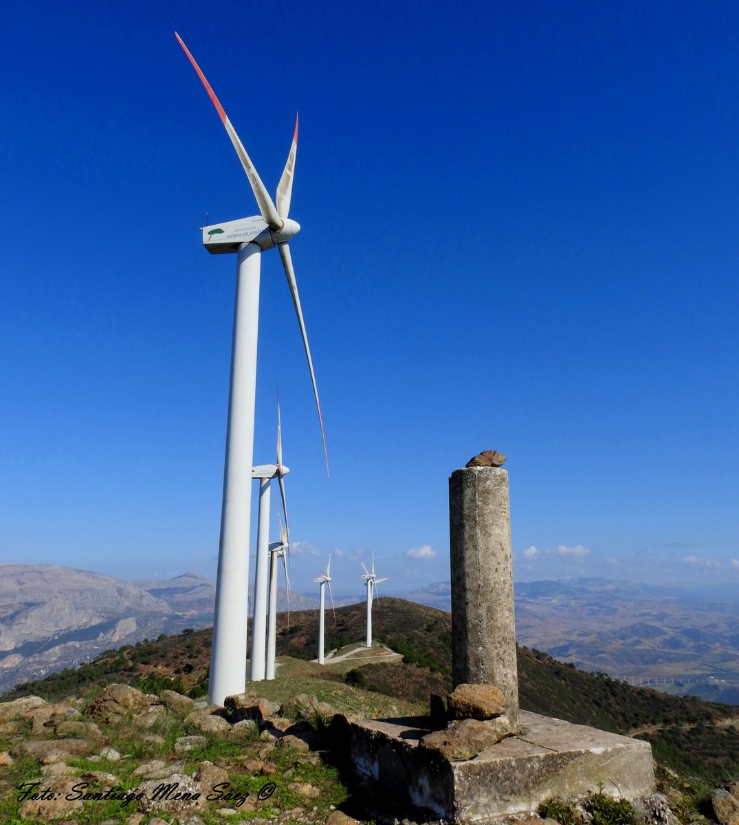 SantiFoto's tweet photo. Recorrido circular de #senderismo por la Sierra de Aguas en Álora #Malaga 🇪🇸 Subida hasta el vértice geodésico del Cerro Bellaco (949 msnm) y el #parque eólico de @SiemensGamesa Vistas increíbles y disfrute de la #naturaleza 🥾⛰️🎒#libertad #fauna #Salud https://t.co/SxpZIcnREA