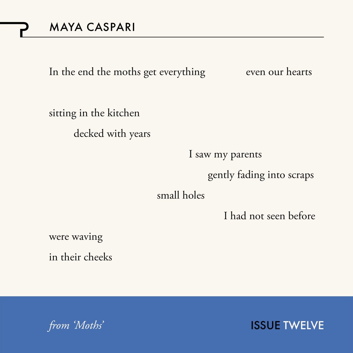 Propel Magazine (@propelmagazine) on Twitter photo In the end the moths get everything even our hearts
— from 'Moths' by Maya Caspari (<a href="/Mayamnc/">Maya Caspari</a>)
propelmagazine.co.uk/maya-caspari-m…
While subs are open for our next issue, edited by @helenmort, out in January, we're looking back at Issue 12, edited by Tishani Doshi – In the end the moths get everything even our hearts
— from 'Moths' by Maya Caspari (<a href="/Mayamnc/">Maya Caspari</a>)
propelmagazine.co.uk/maya-caspari-m…
While subs are open for our next issue, edited by @helenmort, out in January, we're looking back at Issue 12, edited by Tishani Doshi –