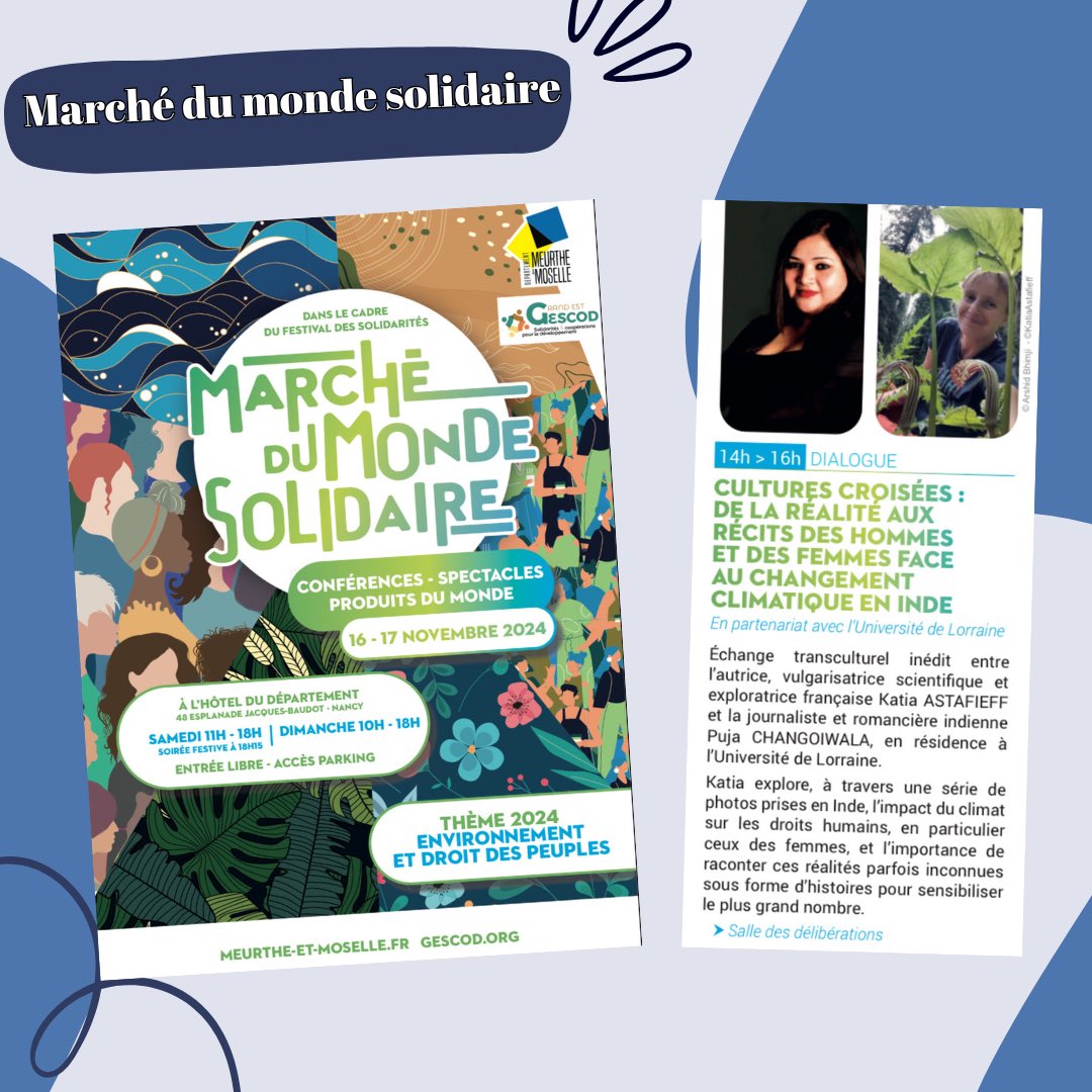 Puja Changoiwala et Katia Astafieff participeront au Marché du Monde Solidaire pour échanger sur les récits des hommes et des femmes face au changement climatique en Inde

Dimanche 17 novembre - Hôtel du Département, 48 esplanade Jacques Baudot à Nancy - 14h à 15h30