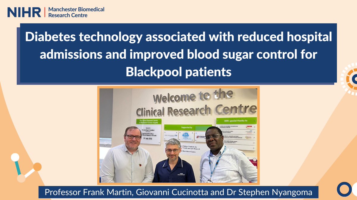Research at Blackpool Victoria Hospital has shown hospital admissions reduced and blood sugar control improved for people with diabetes who used a blood sugar monitoring system.

Read more about the Manchester BRC-supported study 👇
manchesterbrc.nihr.ac.uk/news-and-event…

#WorldDiabetesDay