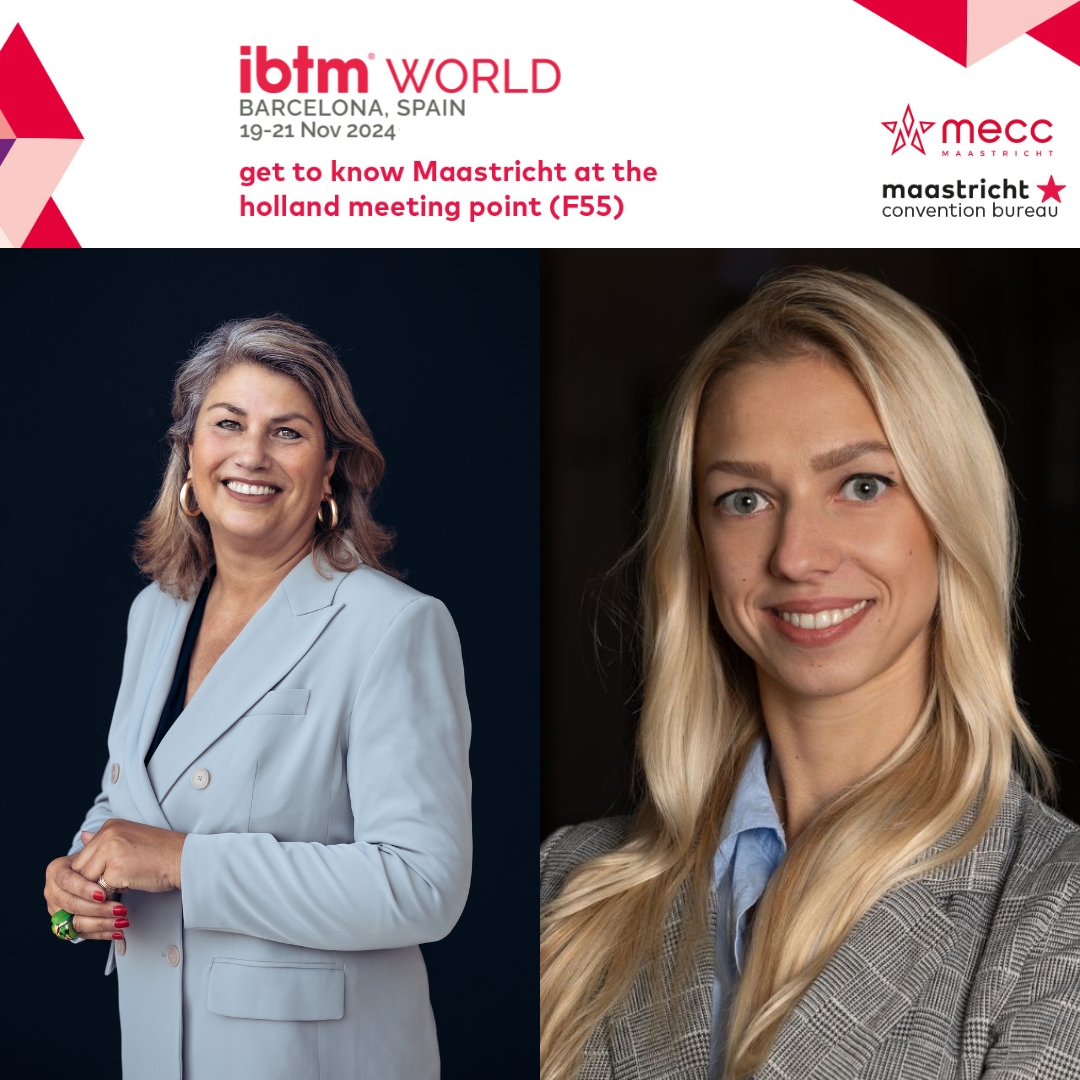 📢 THE COUNTDOWN IS ON! 
 
Just a few days until the IBTM World Trade Fair in Barcelona. Maastricht Convention Bureau and MECC Maastricht will be there to help you create impactful events through people power. 
Anna Dushyna and Sandra van den Berk are excited to represent the