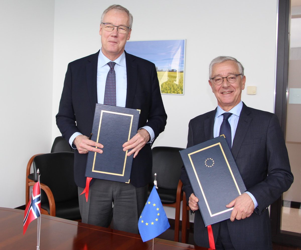 Today, the EU 🇪🇺 and Norway 🇳🇴 signed an Article XXVIII Tariff Rate Quota apportionment agreement, marking a final step toward concluding the post-Brexit process at the @WTO.🤝