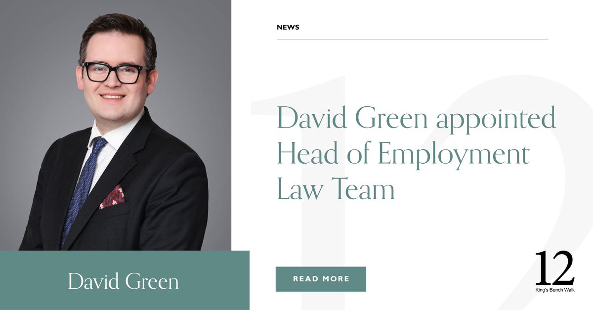 We are delighted to announce the appointment of David Green as Head of our Employment Law Team.

David is ranked as a leading junior for employment law in Chambers &amp; Partners and the Legal 500. 12KBW’s Employment Law Team is ranked as a leading set in Chambers &amp; Partners.

Follow
