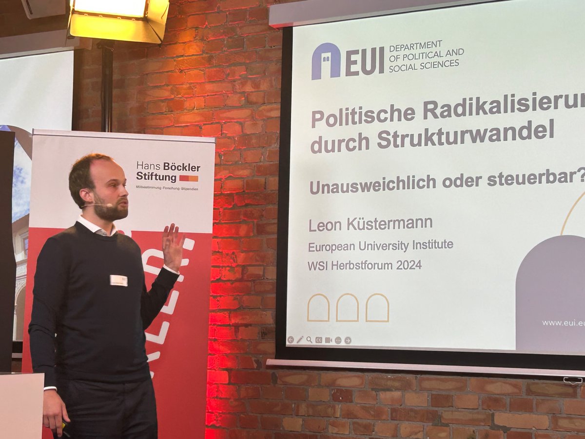 Beeinflussen Unternehmen die politischen Folgen des Strukturwandels, insbes. bzgl Unterstützung rechter Parteien? <a href="/LeonKuestermann/">Leon Küstermann</a> #wsihf2024: ja, und zwar auf Dauer! Datenbasis: SOEP-CMI-ADIAB (Betriebs+Surveydaten, die kausale Analyse der Folgen von Umstrukturierungen erlauben)