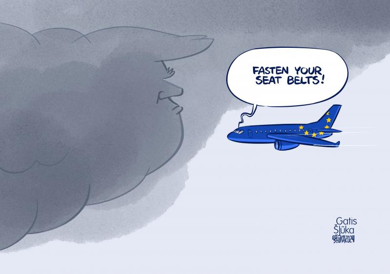 Voxeurop's tweet photo. 🗞 What impact will #DonaldTrump’s re-election have on #Europe 🇪🇺? @gpaccardo’s press review with @DisplayEurope features a selection of our favourite European pundits. Cartoon by @KarikaturaLv #WarinUkraine
https://t.co/IrqqlRh6XN https://t.co/Whdxm3M3mT