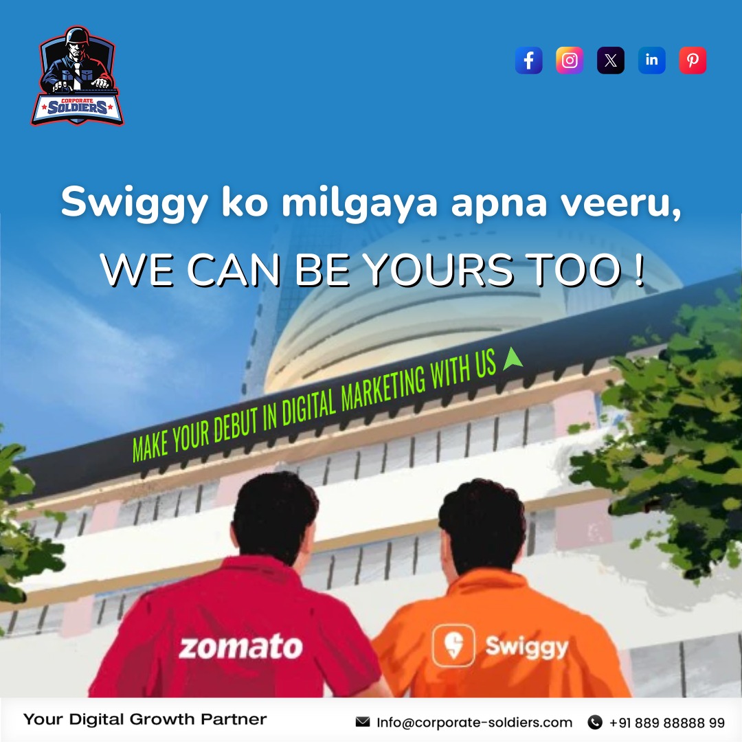 corporatesoldr's tweet photo. Corporate Soldiers - the Veeru to you Jai!
Letโs create your growth story! ๐
#DigitalDebut #CorporateSoldiers #LevelUpYourBrand #SwiggyIPO #MarketDebut #StockMarketBuzz #TakeYourBrandHigher #LevelUpYourBusiness #BrandPartners #CorporateSoldiers #DigitalTransformation https://t.co/pMR5eXXfUO