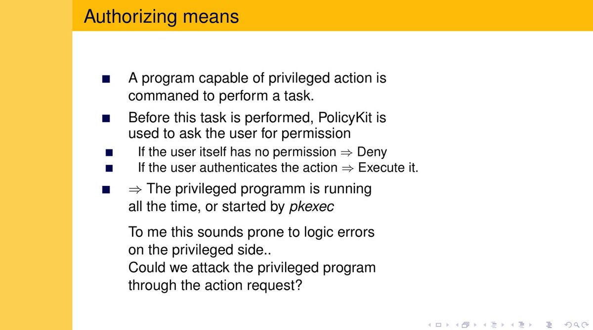datenwolf's tweet image. Plenty of systems out there that do just fine without systemd. And for that matter, if you take a sober look at my slides from back then, I was pretty much spot on with my predictions.
Heck, remember the pkexec debacle (#pwnkit)? Called it! blog.qualys.com/vulnerabilitie…