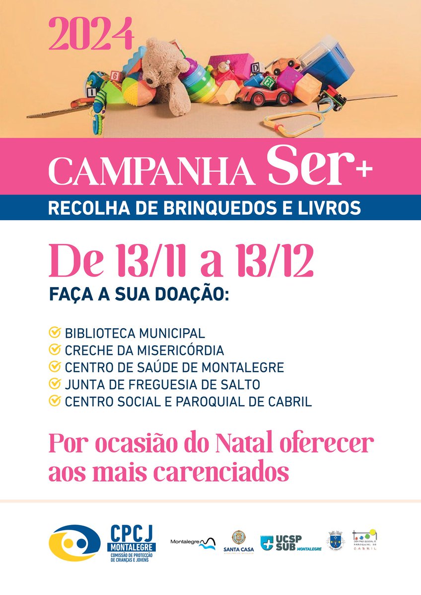 CAMPANHA "SER+" | ATÉ 13 DEZEMBRO
#municipiodemontalegre #montalegre #cpcjmontalegre #bibliotecademontalegre #SantaCasadaMisericórdiadeMontalegre #crechedamisericordiademontalegre #juntadefreguesiadesalto #CentroSocialeParoquialdeCabril #centrodesaudedemontalegre