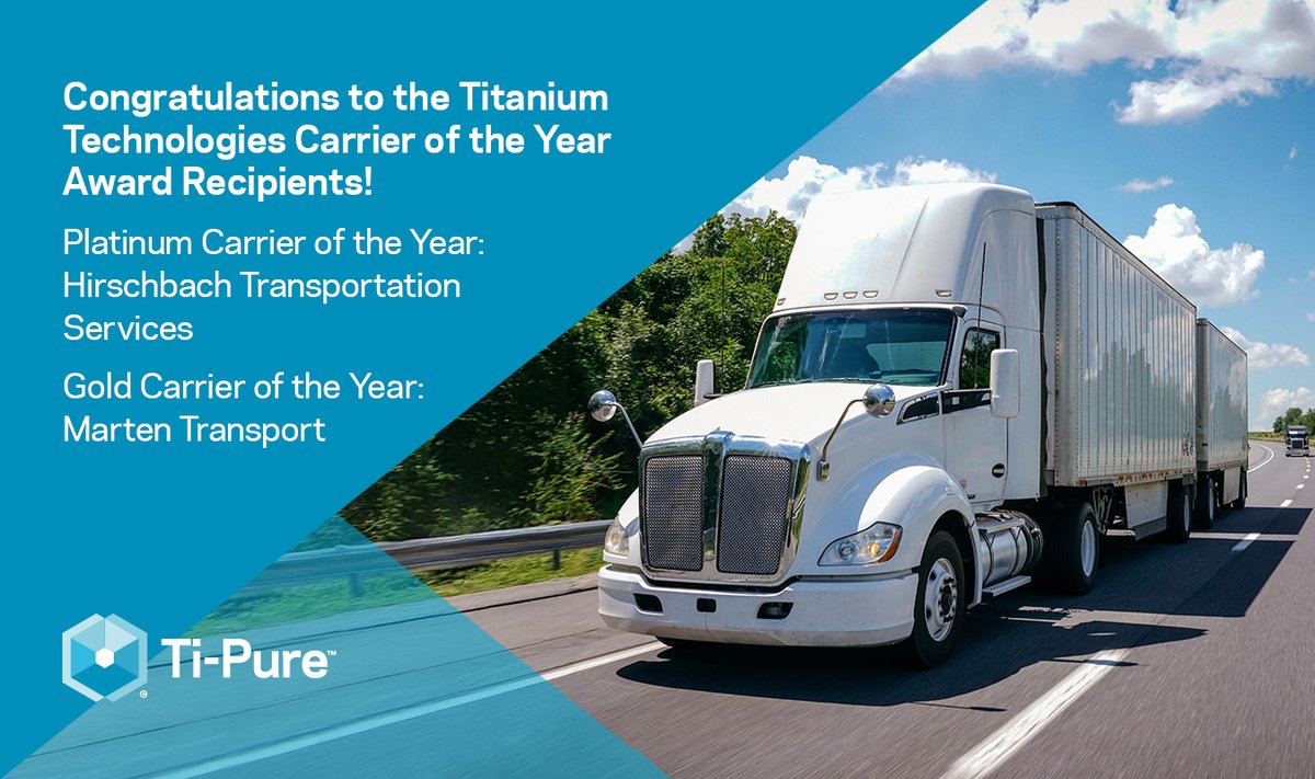 The Chemours Company (@chemours) on Twitter photo Join us in congratulating our Titanium Technologies Carrier of the Year award recipients, @Hirschbachsol (Platinum) and <a href="/MartenTransport/">Marten Transport</a> (Gold)! Read more about their unwavering commitment to safe and reliable titanium dioxide delivery: chem.rs/3AJE082 Join us in congratulating our Titanium Technologies Carrier of the Year award recipients, @Hirschbachsol (Platinum) and <a href="/MartenTransport/">Marten Transport</a> (Gold)! Read more about their unwavering commitment to safe and reliable titanium dioxide delivery: chem.rs/3AJE082