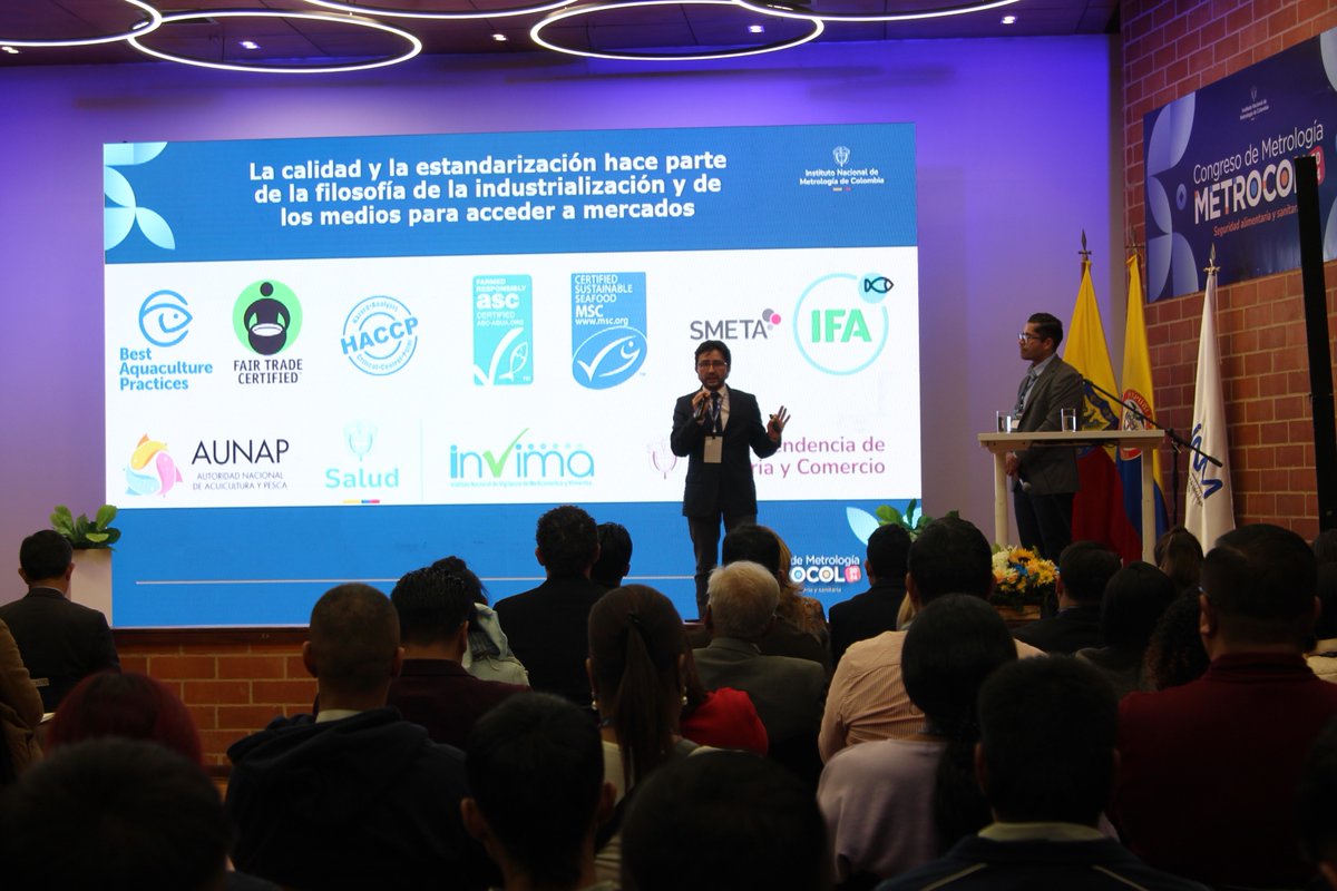 INMdeColombia's tweet photo. En #Metrocol2024, @ONUDIColombia comparte sus esfuerzos para integrar la #Metrología en la estructura de costos de los empresarios de la cadena de #Acuicultura, desmitificando los supuestos conflictos entre la Metrología y los modelos de negocio. https://t.co/67aojZGf0k