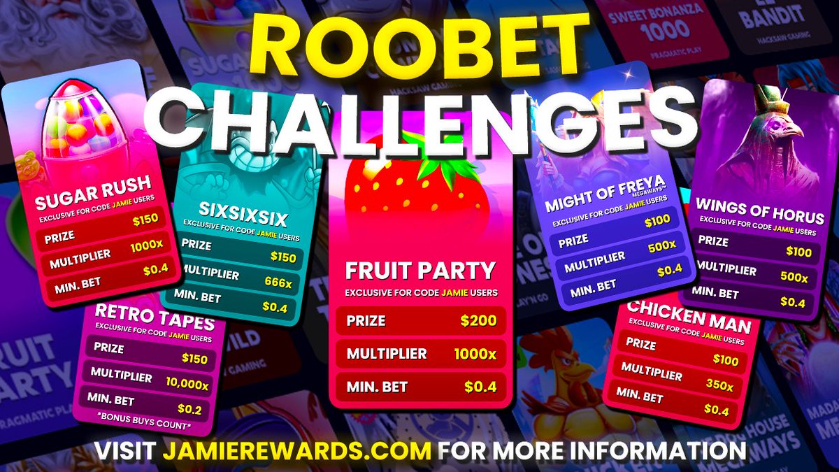 JamieJGambles's tweet photo. New Challenges for Code Jamie Users on @Roobet 

$100 Giveaway Simply
LIKE &amp; RT
Follow me and @Roobet 
Subscribe and watch my latest Youtube Video
JamieGambles on Youtube
#Hugewin #slot #casino https://t.co/F8kLLlPGAQ