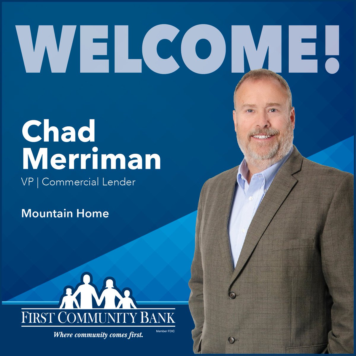 First Community Bank is thrilled to welcome Chad Merriman to our lending team in Mountain Home! His extensive experience in the banking industry and his deep roots in the community make him the perfect addition to our team. 

Read more here: brev.is/JxeP0