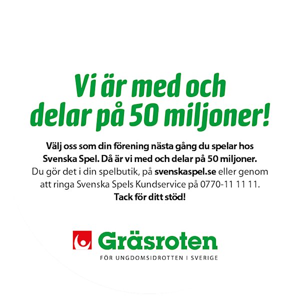 Stort tack alla ni som gett oss stöd genom Svenska Spels Gräsroten!!❤️
I år blev vi trea, av alla föreningar i Västra Götaland, vilket gav en rejäl slant till vår klubb!
Har du inte redan valt Grunden Bois när du spelar på Svenska Spel, så blir vi ruskigt glada om du gör det!😊