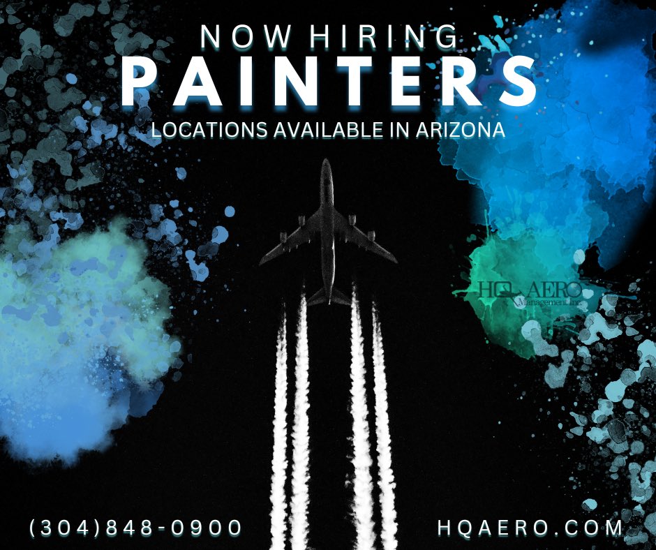 Calling all aviation Painters!
HQ Aero Management is now hiring for positions in Arizona!

*Two (2) or more years of experience is preferred.

Contact our office or check out our website for more information and let's get started!

📞 (304) 848-0900
💻 HQAero.com